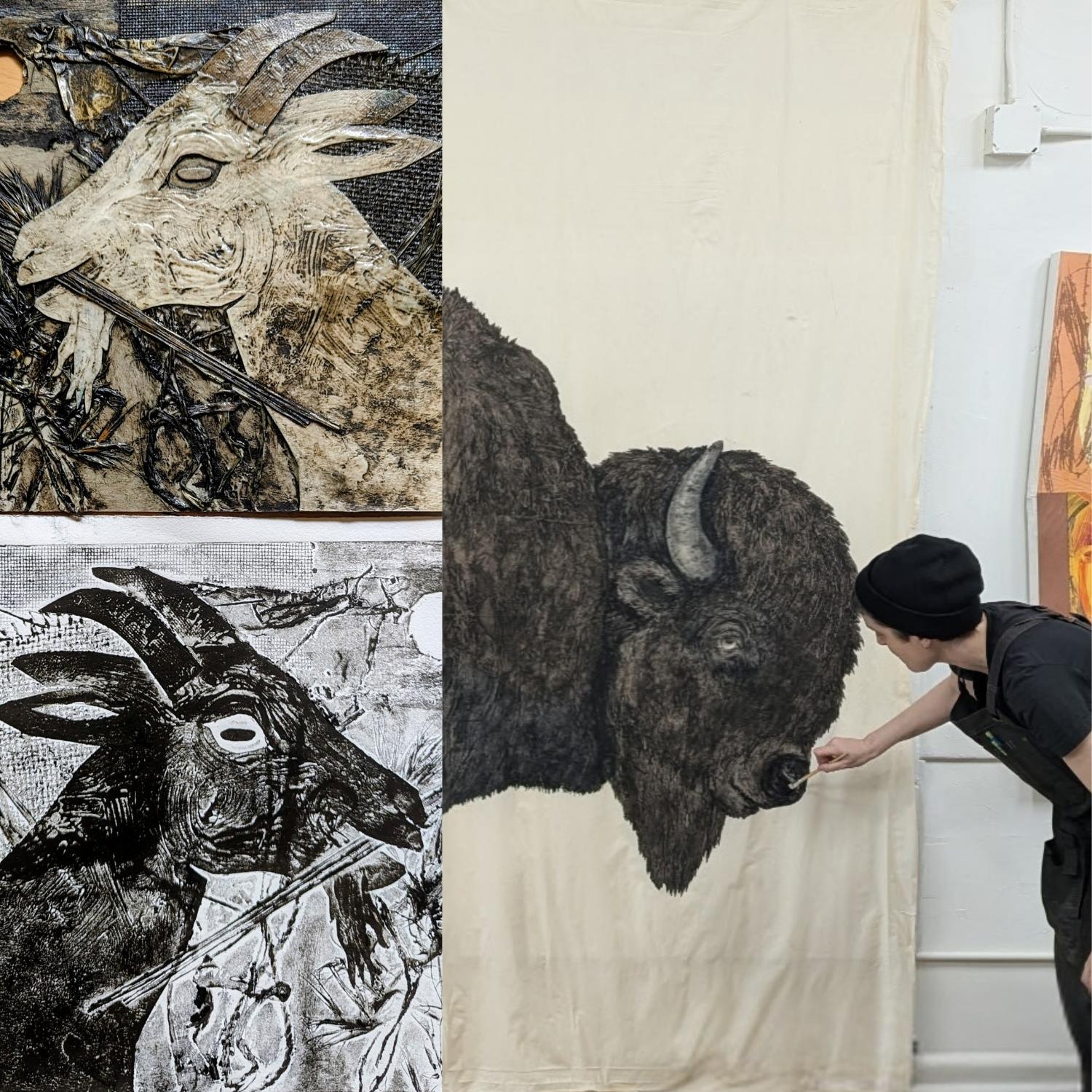 Animal illustrations with the artist at work
